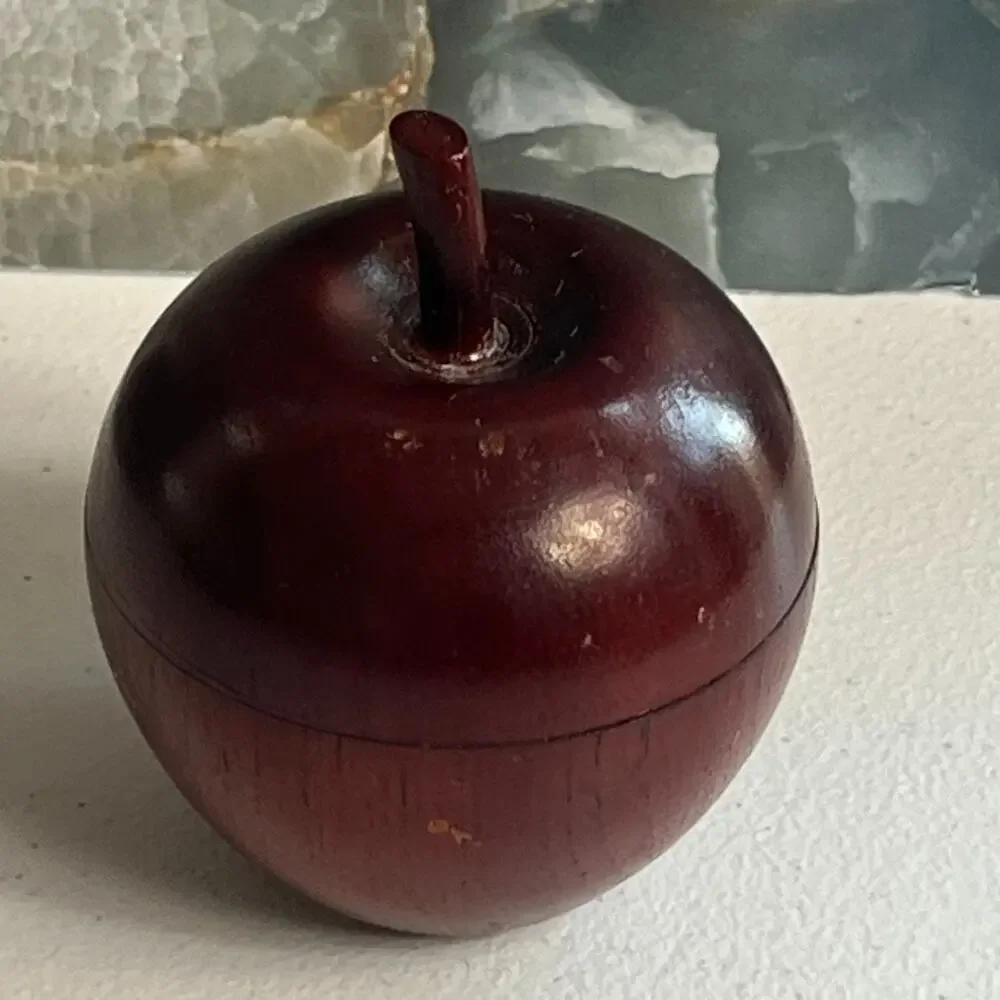 Wood Apple Shaped Trinket Carved Display Box Home Decor 3.5